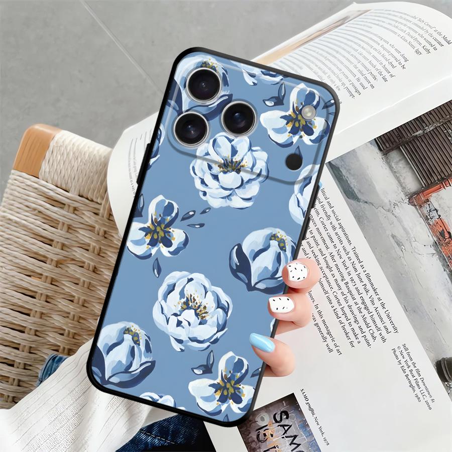 Case for Apple iPhone 17 Pro Max 11 16 12 14 15 Pro 7 8 13 XR XS MAX Air Funda Phone Cover Cartoon Blue Flower