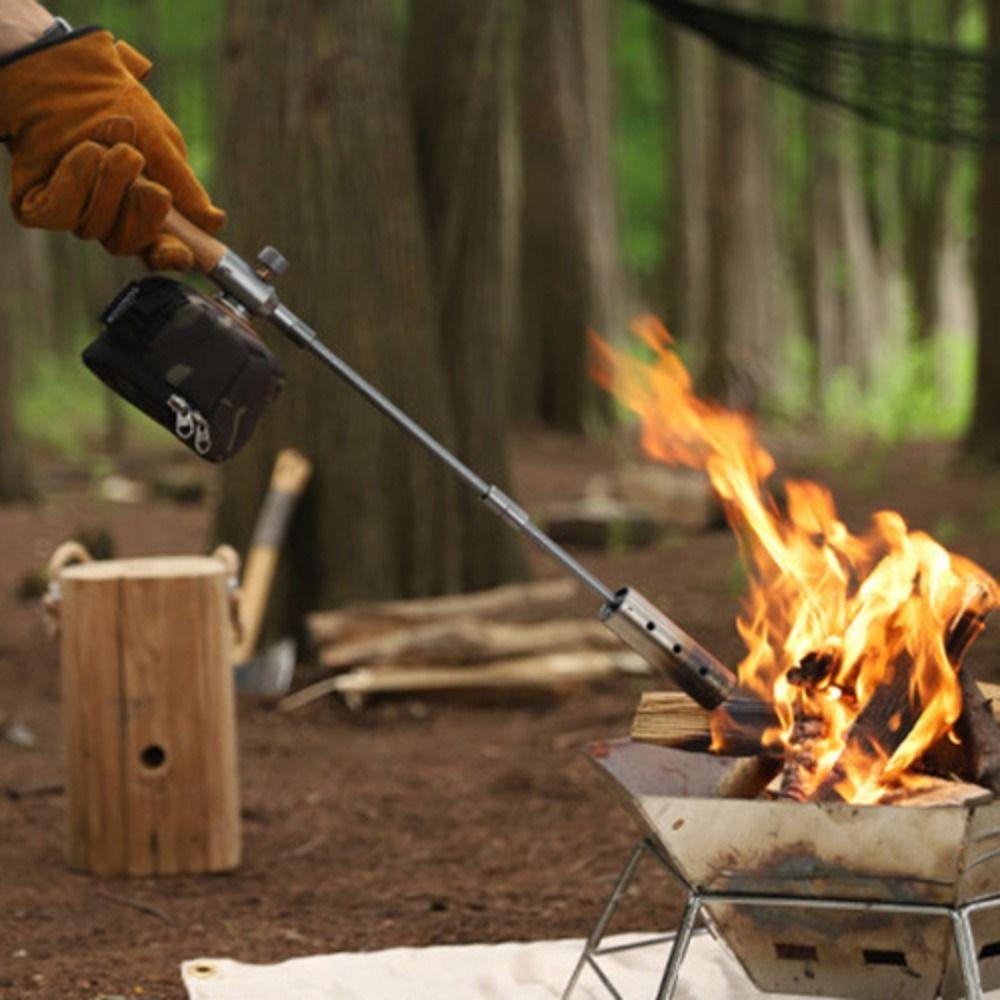 Three-stage Long Flamethrower Timber Handle Lengthened BBQ Igniter Flame Lighter Fire Starting