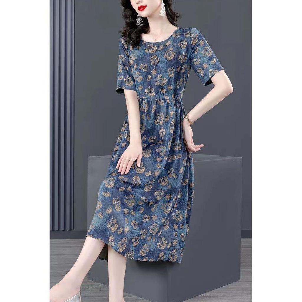 Women's Loose Floral Summer Dress for Middle-Aged Moms