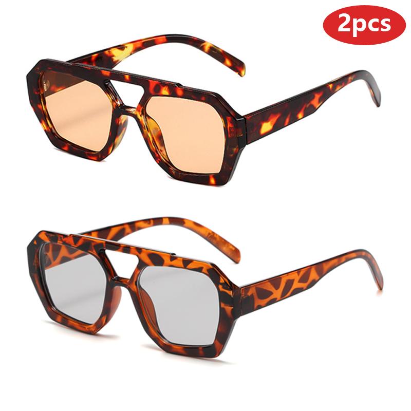 2pcs Sets Fashion Women Pilot Sunglasses Women Retro Square UV Resistant Fashion Sun Glasses Men Outdoor Driving Eyeglasses