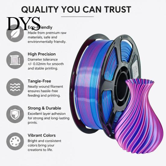 FDM Printer Accessories Silk PLA 3D Filament 1.75mm, 1kg Spool High Toughness Strong Filament, Satin Finish Multicolor for Models Printing Temperature