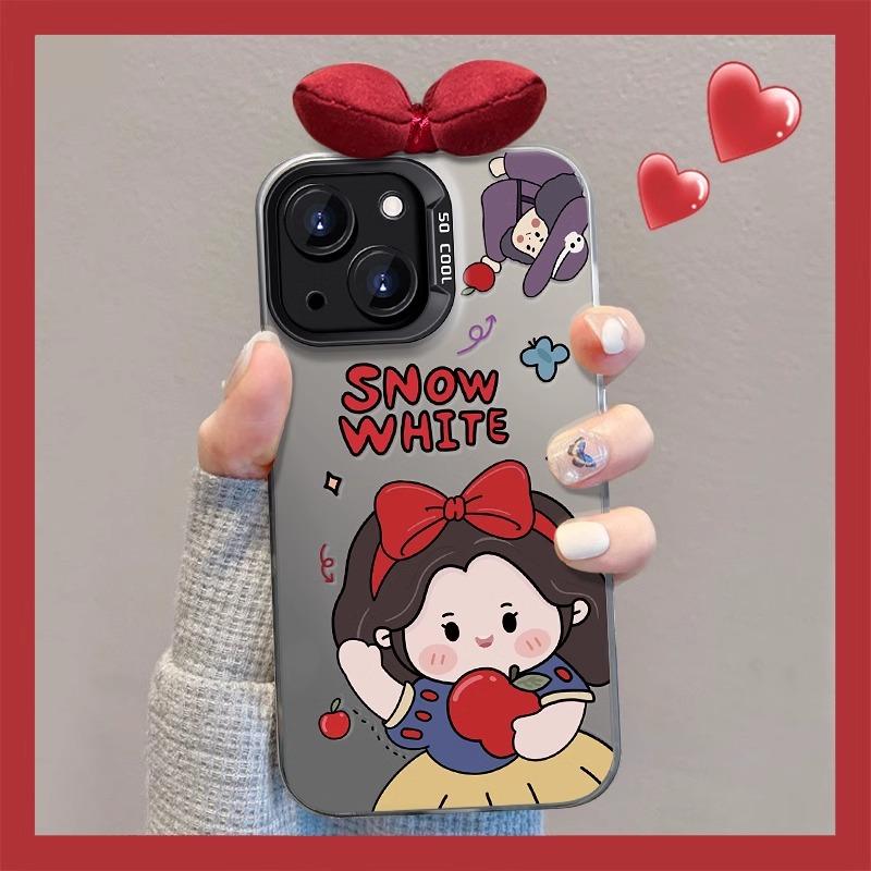 Snow White Bow Bracket Suitable for Apple 15 Color Silver Mobile Phone Case 14PRO Large Anti-fall Hole 13/12 Cute