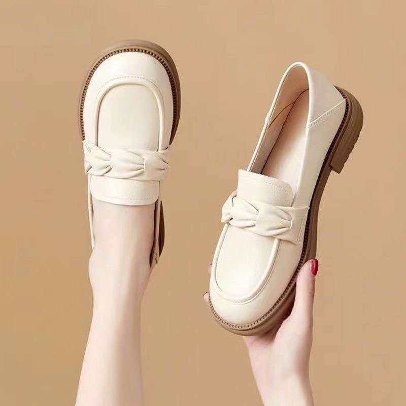 British Style Small Leather Shoes Women's 2025 Spring and Autumn New Round Head Low Heel Single Shoes One Pedal Loafers Show Feet Small Women's Shoes