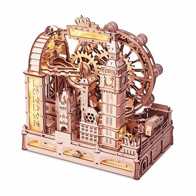 ROBOTIME 3D Holzpuzzles für Erwachsene EGB01 Nachtstadt Murmelbahn-Bausatz - Holzpuzzle-Modelle zum Bauen - Weltraum-/STEM-/Ingenieurwesen-Geschenk
