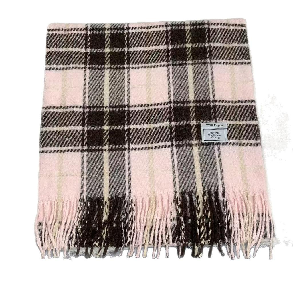 Autumn and Winter Plaid Scarf Korean Style Retro Plaid Tassel Wool Thickened Versatile Warm Shawl for Women
