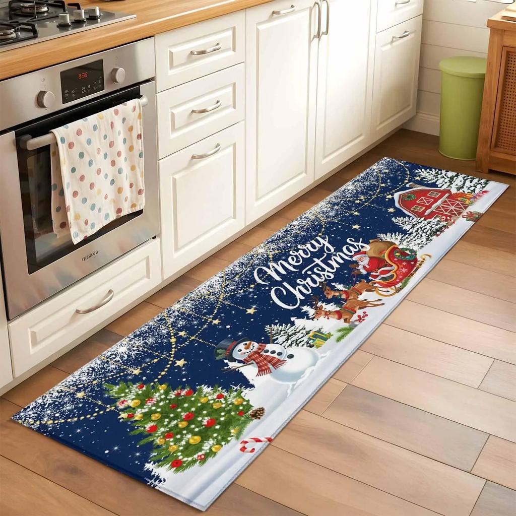 Christmas Hallway Runner Rug Christmas Washable Xmas Floor Mats for Kitchen Bathroom Laundry Room Home Decor Home Bedroom Decor
