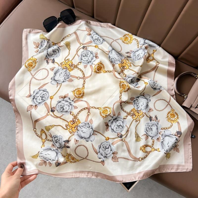 Silk scarf 71 * 71 imitation silk square scarf Korean atmosphere neck silk scarf flower pattern flower polka dot scarf