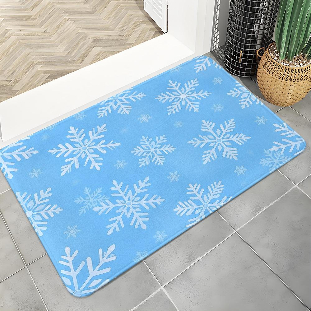 Stunning Elegant Blue Gold Snowflake Leaf Welcome Print Durable Washable Floor Mat For Cold Season Indoor Entryway Rug