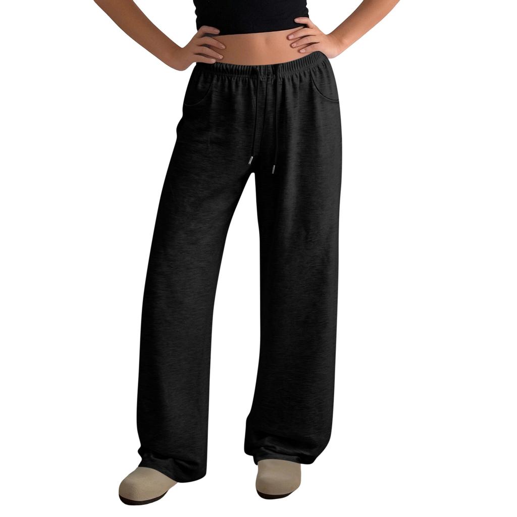 Damen Wide Leg Jogginghose Lockerer Gerader Schnitt mit Taschen für Freizeit und Sport