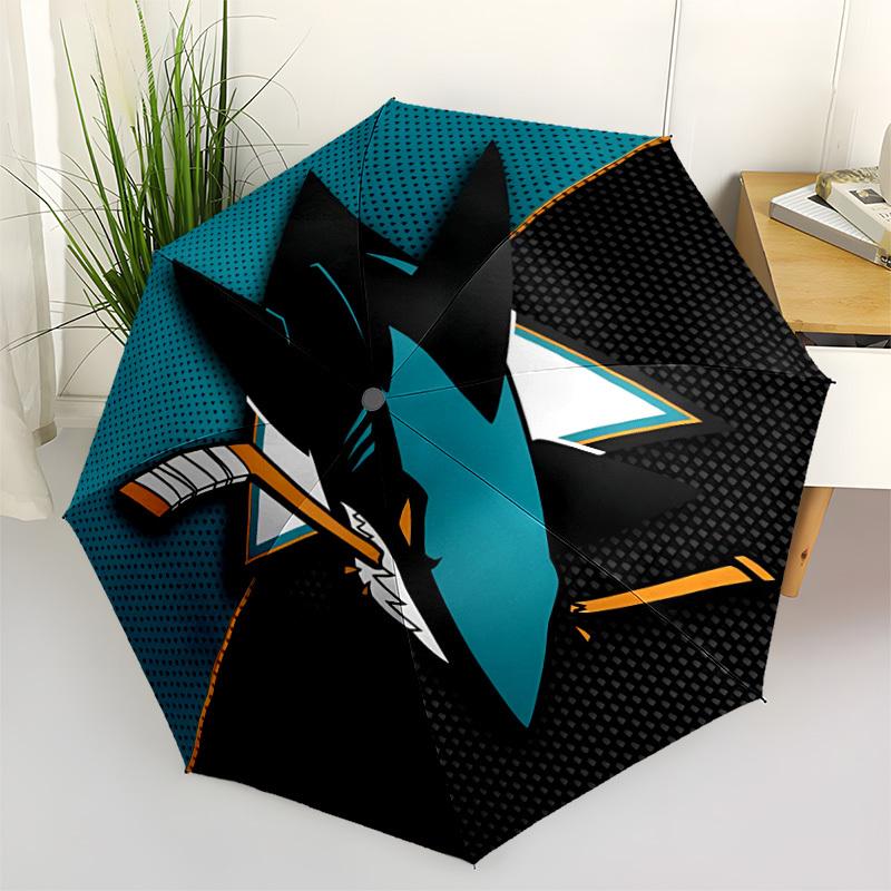 1pc Sharks Automatic Umbrella - 8-Rib Portable Folding Black Iron Frame for Outdoor, Beach, Travel, Beach Umbrella,056