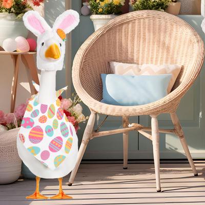 Easter Porch Goose Outfit Spring Lawn Garden Goose Clothes with Bunny Ear And Bandana for 23" Cement or Plastic Goose Statue