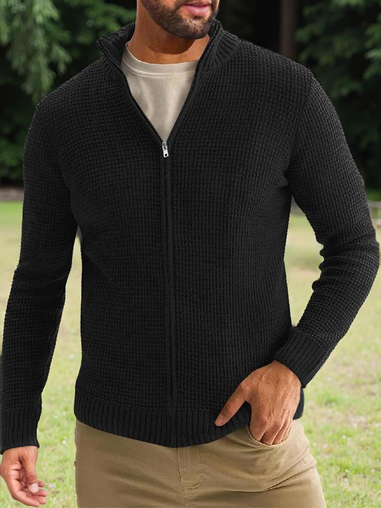Men's Outdoor Casual Loose-fitting Stand-up Collar Zipper Cardigan Sweater Long-sleeved Knit Jacket