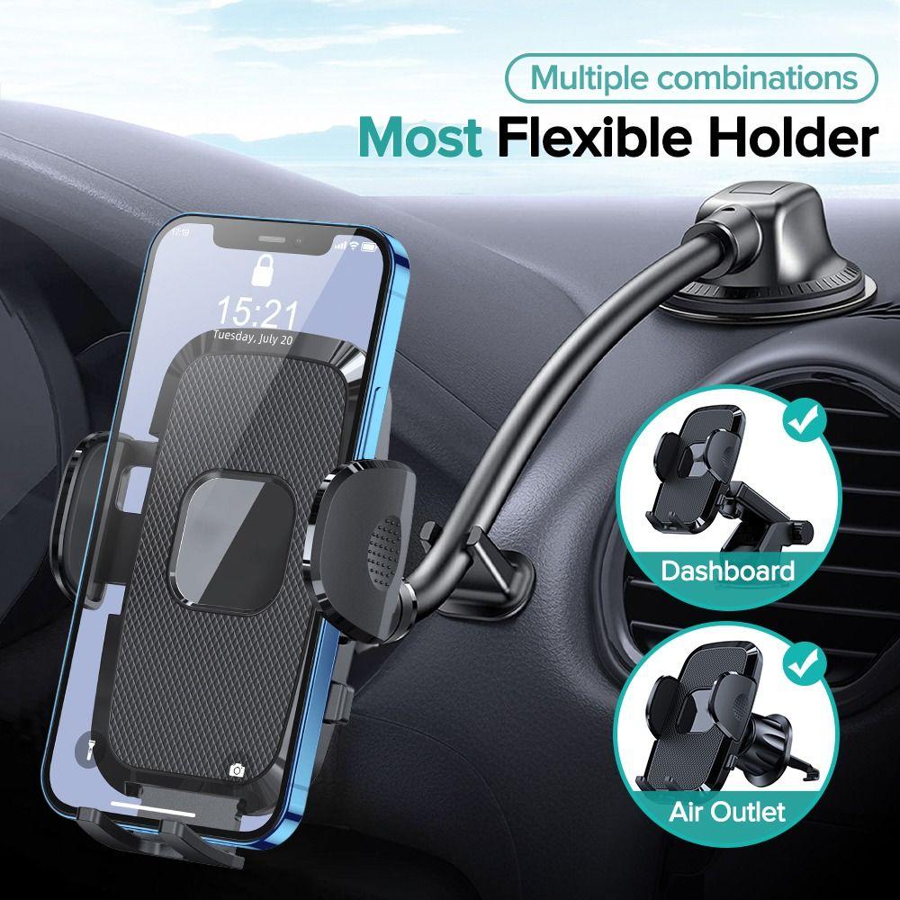 Long Arm Car Phone Holder 360° Rotating Windshield Phone Mount Reusable Auto Phone Stand Air Vent