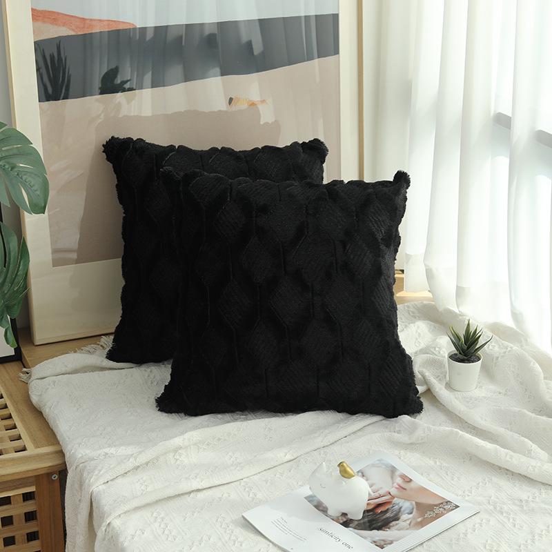 Solid Color Geometric Embroidered Plush Sofa Pillowcase