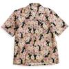 Quintet Aloha Black Cat Floral Animal Japanese Floral Short Men's Shirt, Print, Open-Collar Shirt, Pattern, Print, Sleeve, 11-70551 (L, Peony/Pink)