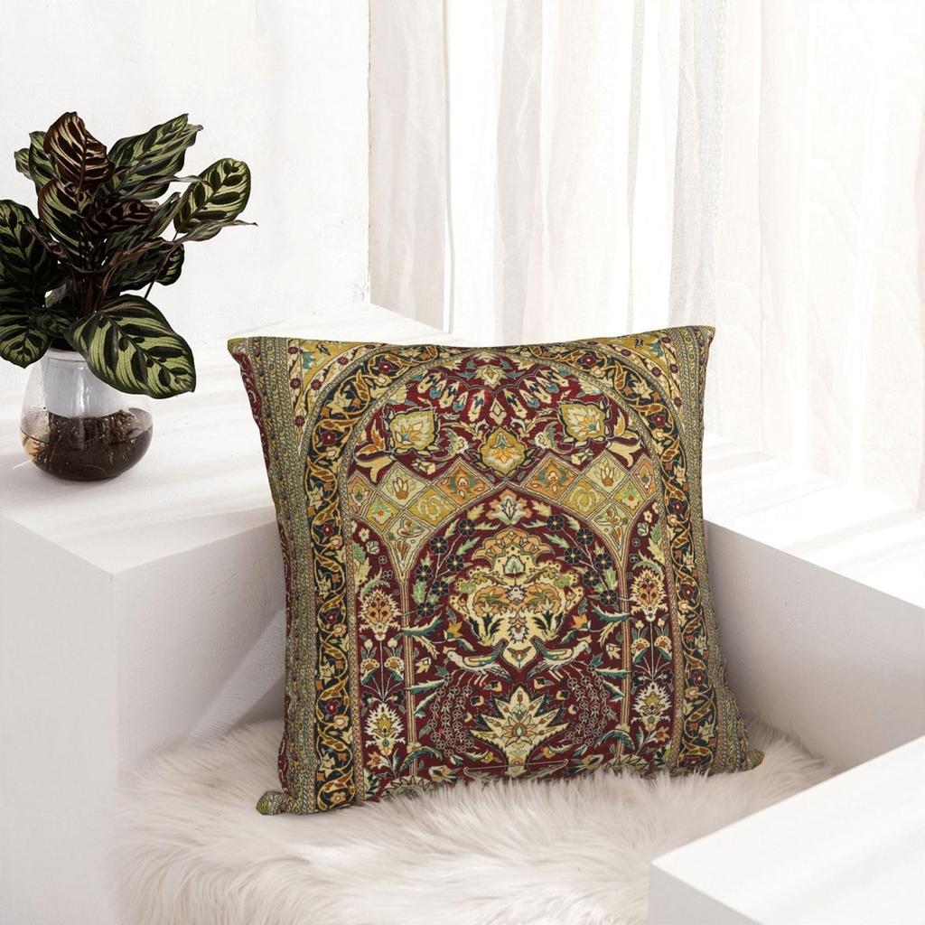 1Pc Persian Floral Medallion Cushion Cover, Bohemian Kilim Bird Print Throw Pillow Case, Ethnic Home Decor For Sofa Bedroom