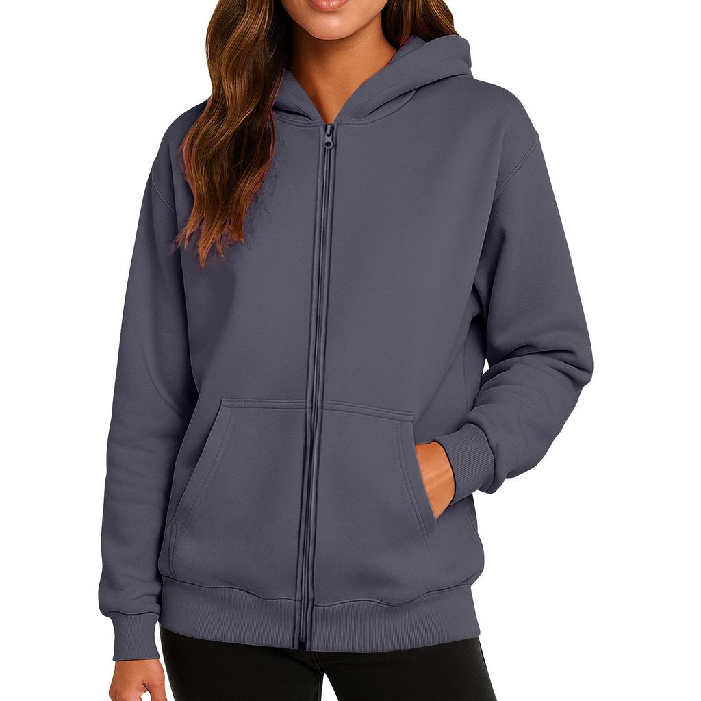 Ladies' Fashionable Solid Color Casual Hooded Long Sleeved Coat