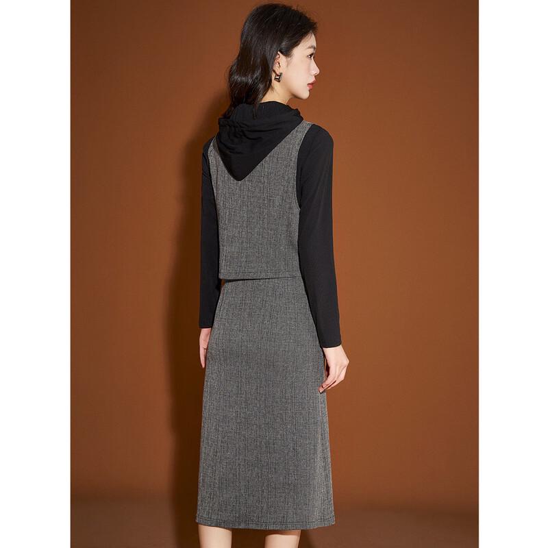 Women's Hooded Vest & Dress Two-Piece Set