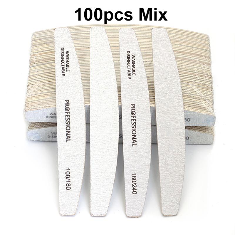 50/100Pcs Professional Wooden Nail Files 180/240 Buffer 100/180 Grey Boat Wood Sandpaper Block Gel Polisher Sanding Nail Files