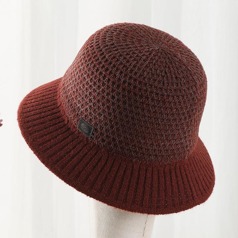 Hat Women's Autumn and Winter New Trendy Casual Versatile Knitted Wool Bucket Hat Medium and Old Small Edge Basin Hat Mother Hat