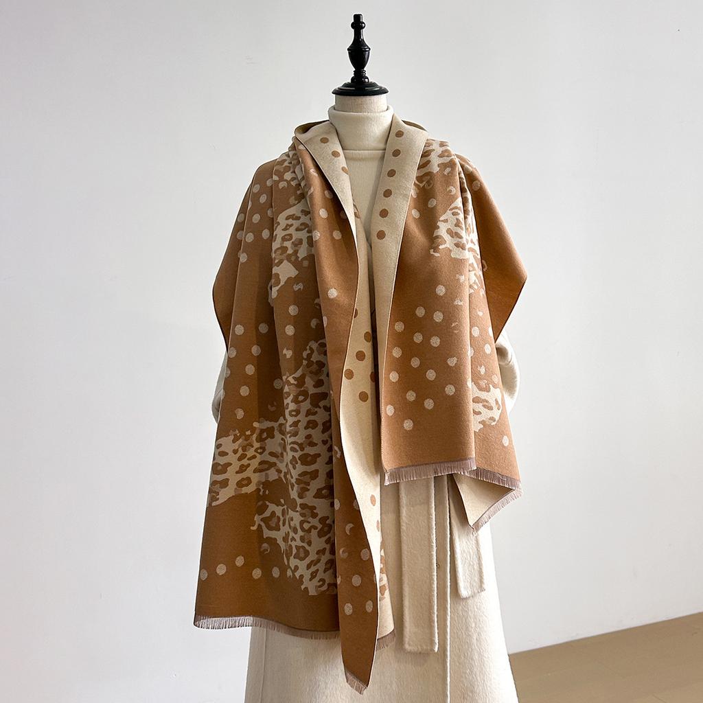 Elegant intellectual style thickened winter shawl women travel versatile multi-functional warm scarf leopard print scarf