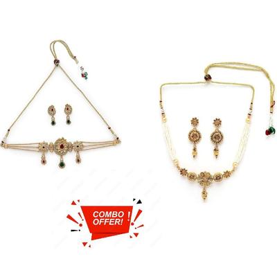Attractive Multistrand Gold Plated Copper Choker Necklace Set For Women