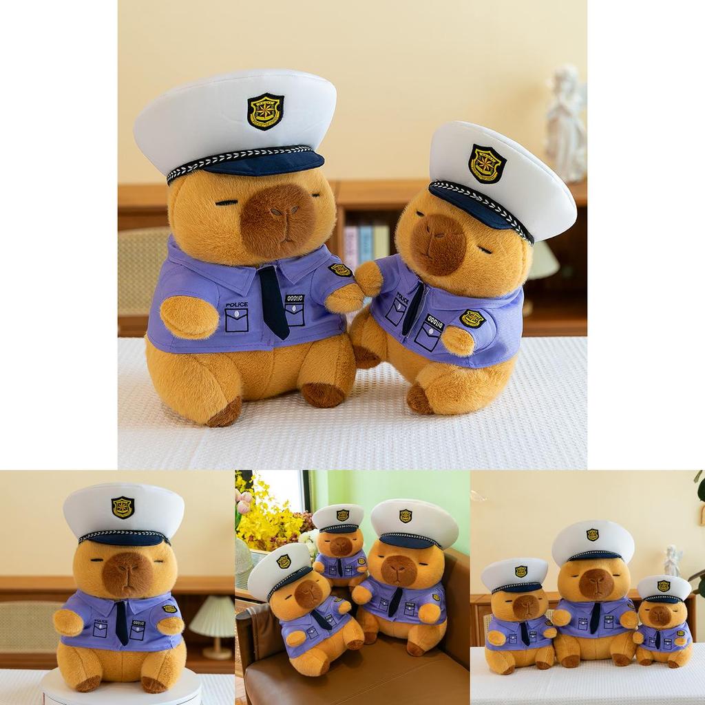 Adorable Police Capybara Plush Toy Soft Cuddly Pillow For Kids Birthday Gift