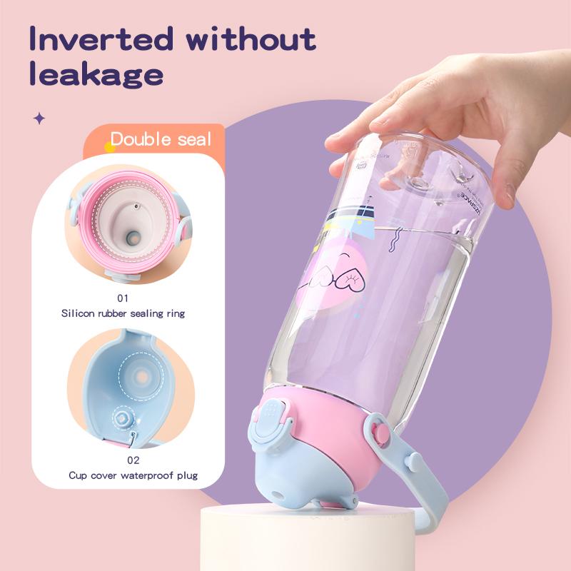 Neue Sport-Wasserflasche mit Strohhalm für Kinder, tragbar, auslaufsicher, umweltfreundliches Kunststoff-Trinkgeschirr, Zeitmarkierung, Tritan-Becher, BPA-frei