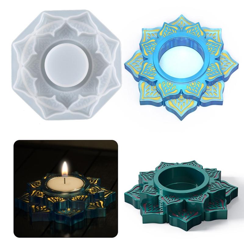 Resin Candle Holder Silicone Moulds Tealight Resin Mold Lotus Candlestick Epoxy Casting Mould for DIY Jewelry Box
