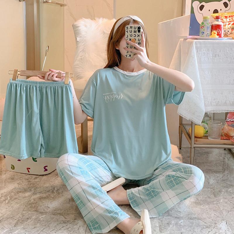 3 Sets Of Summer Women's Pajamas Set Of Short-Sleeved Long Pants Casual Girls Homewear Sets Teenage Homewear