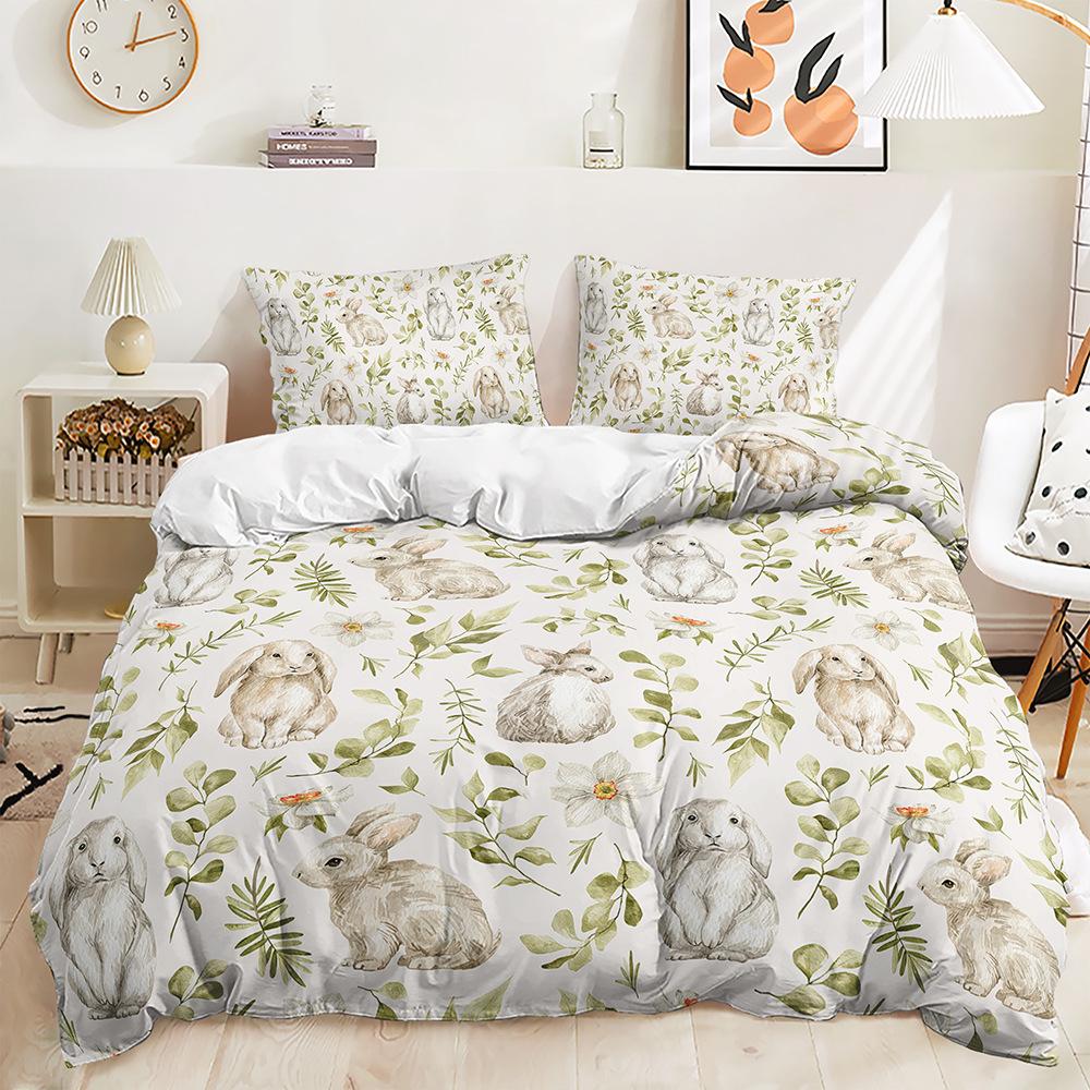 Quilt Cover Animal Rabbit Pillowcase Digital Printing Bedding Three-Piece Set
