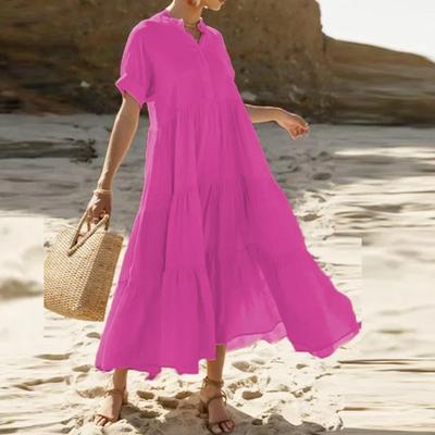 Women's Fashionable And Casual Solid-color Cotton And Linen Dress