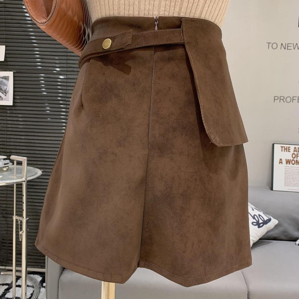Plus Size Spicy Girl Suede A-line High Waist Skirt – Spring/Autumn