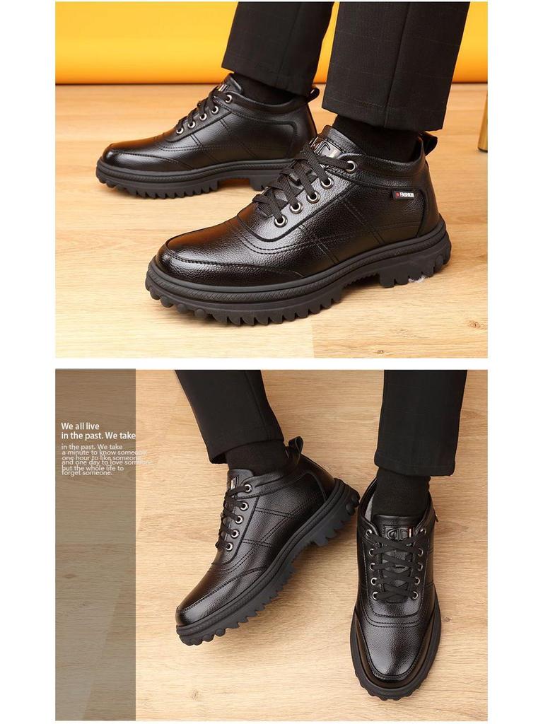 Men's Winter Velvet-Lined Leather Snow Boots - Warm, Thick, Casual Dad Shoes