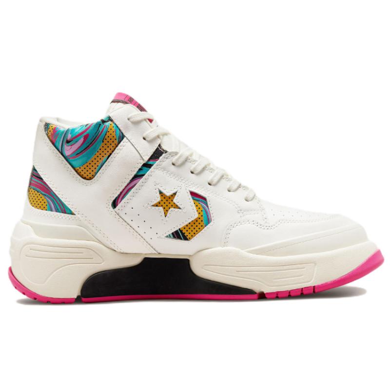 Converse Weapon Series CX Leather Mid-top Retro Basketball Shoes Unisex White and Pink