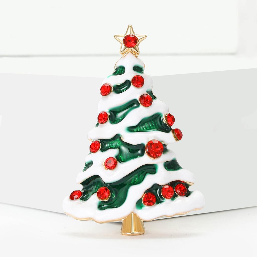 Christmas Classic Enamel Tree Brooches for Women Rhinestone Plant Pins Event Party New Year Gifts Jewelry Decoration Accessories