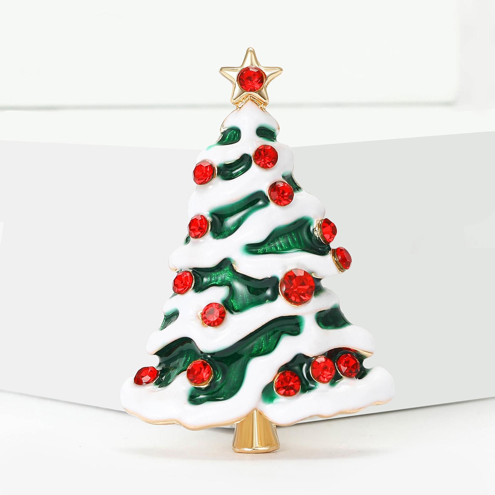

Christmas Classic Enamel Tree Brooches for Women Rhinestone Plant Pins Event Party New Year Gifts Jewelry Decoration Accessories