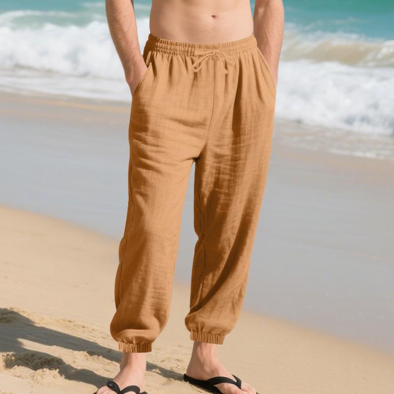 European and American men's summer new linen casual pants loose breathable leggings cotton and linen pants