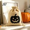 Cotton Linen Jewelry Bags Halloween Burlap Treat Bags, Pumpkin Ghost Bat Spider Witch Print Drawstring Gift Favors Candy Pouches for Cookies