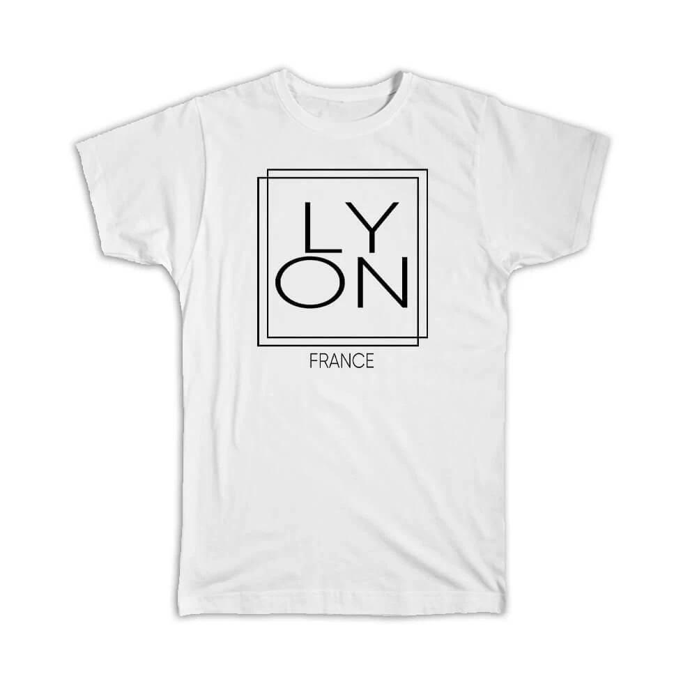 Gift T-Shirt : LYON France Square Modern Minimalist Font XL