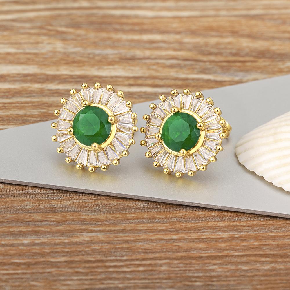 Nidin Hot Sale Flower Shape Inlaid Colorful Zircon Charm Earrings For Women Vintage Style Engagement Wedding Party Jewelry Gifts