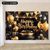 2D Black & Gold Glitter Birthday Background Cloth for Adult Party Photoshoot
