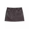 Meilade Women's PU Leather High Waist Brown A-Line Bodycon Mini Skirt - Spring 2024 Collection