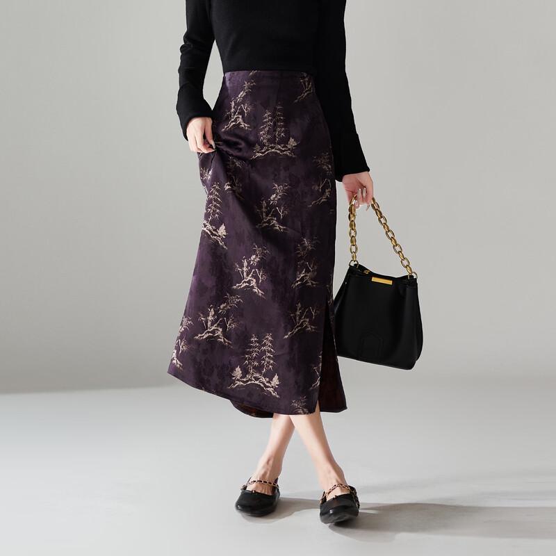 SOFSIL Elegant High-Waist Printed Slit Midi Skirt 28/L