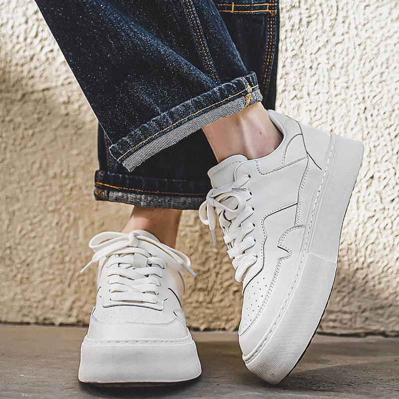 Fashion Men Fashion White Shoes Lace-up Oxfords Shoe Original Leather Flats Platform Sneakers Breathable Street Style Stylish Footwear