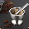 Double Mini Stainless Steel Metal Mortar Pestle Set with Pedestal Bowl Garlic Press Herb Pepper Spice Grinder for Kitchen