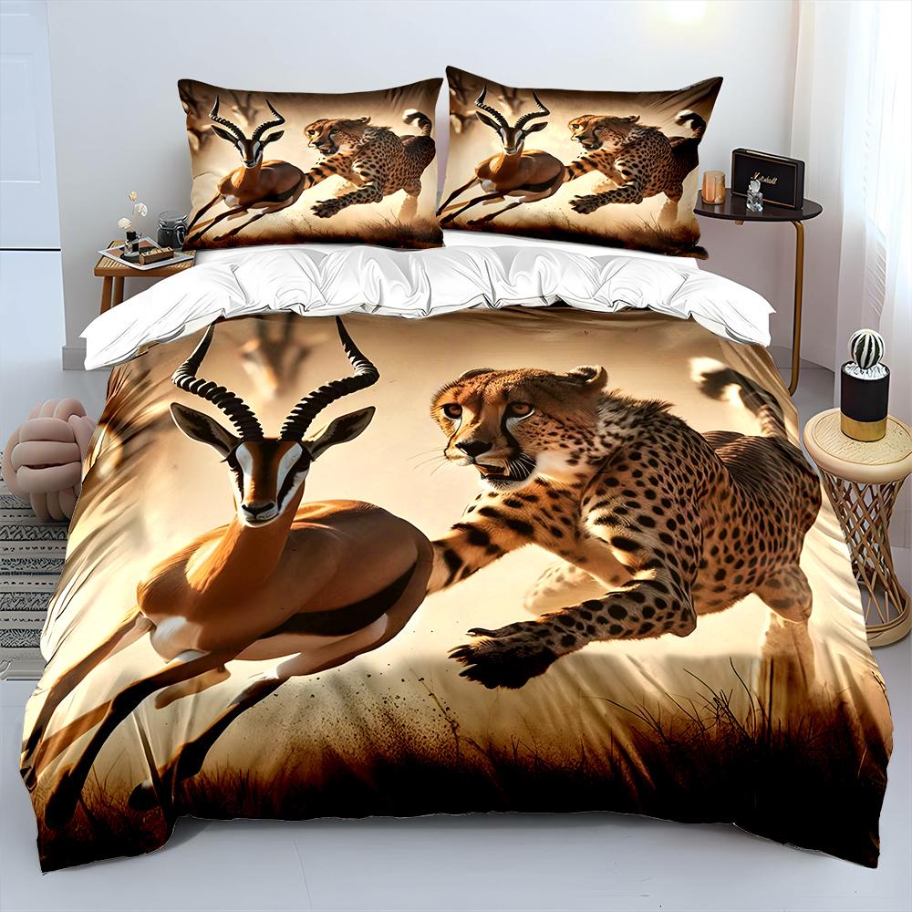 Cheetah Chasing Gazelle Action Scene Print Soft Comfortable Duvet Cover Bedding Set Included 1*Duvet Cover 2*Pillowcases