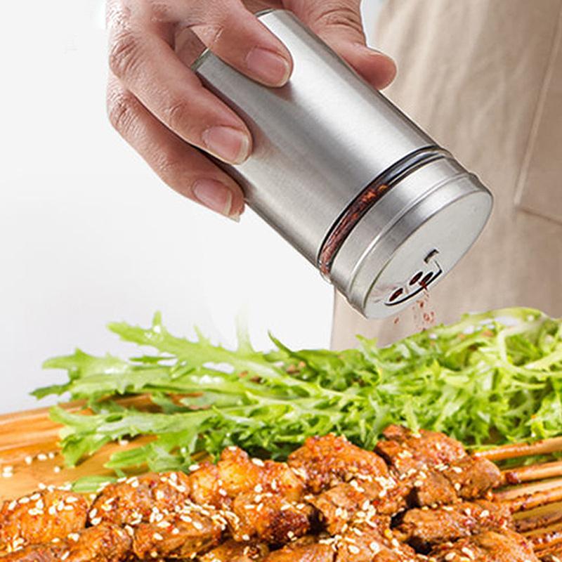 Rotating Lids Design Spice Shaker Stainless Steel Glass Seasoning Box Adjustable Kitchen Toothpick Pepper Organizer Salt Jar