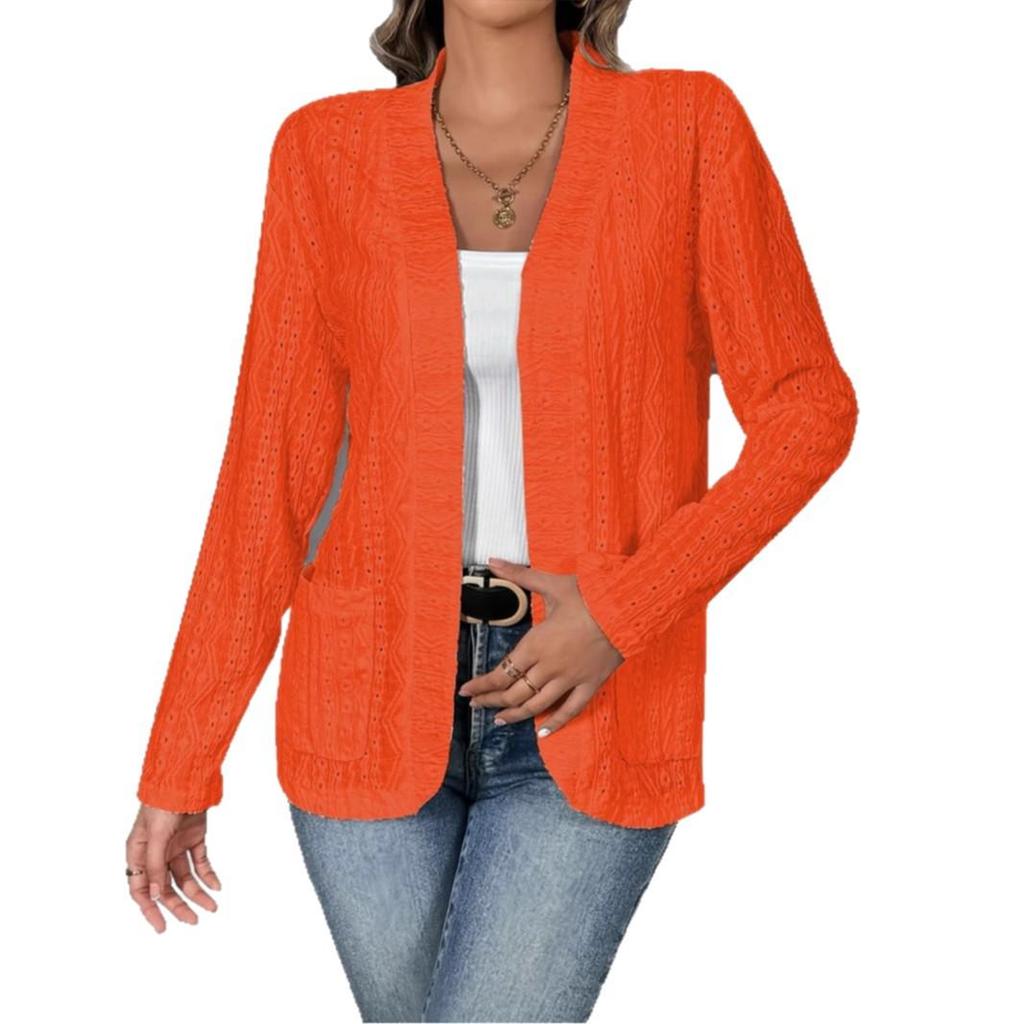 Cardigan elegant cu mâneci lungi, culoare uni, cu buzunare - Colecția de toamnă 2025