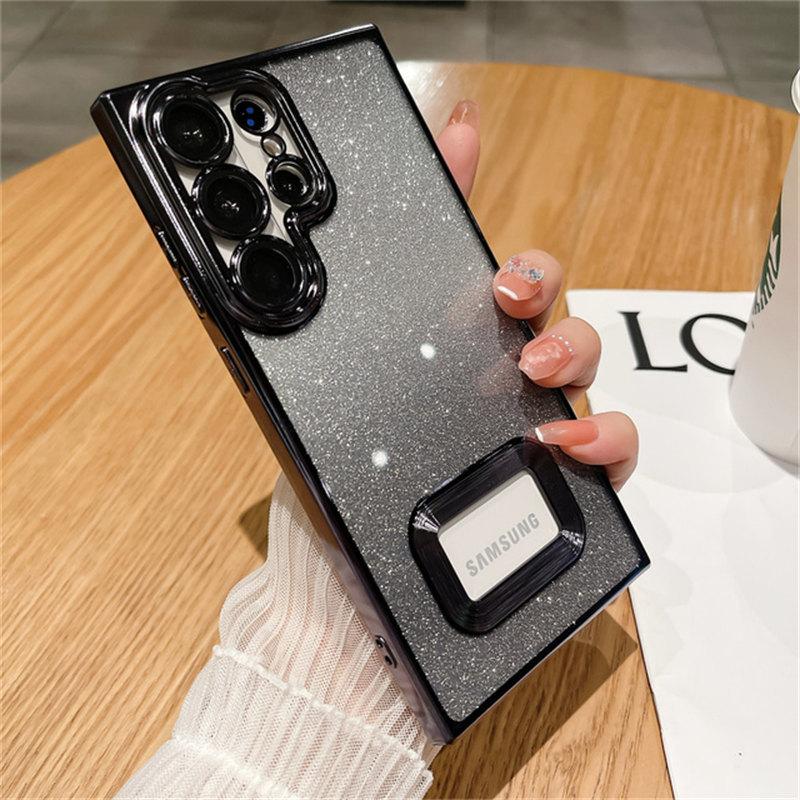 

Роскошный блестящий силиконовый чехол с логотипом и отверстием для Samsung S20 S21 FE Galaxy S23 Ultra S22 Plus Samsung S20 FE чёрный